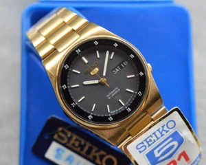 NOS Vintage Seiko SNXM20 1997 Gold Automatic Men's Day Date Bracelet Watch RARE - Picture 1 of 19