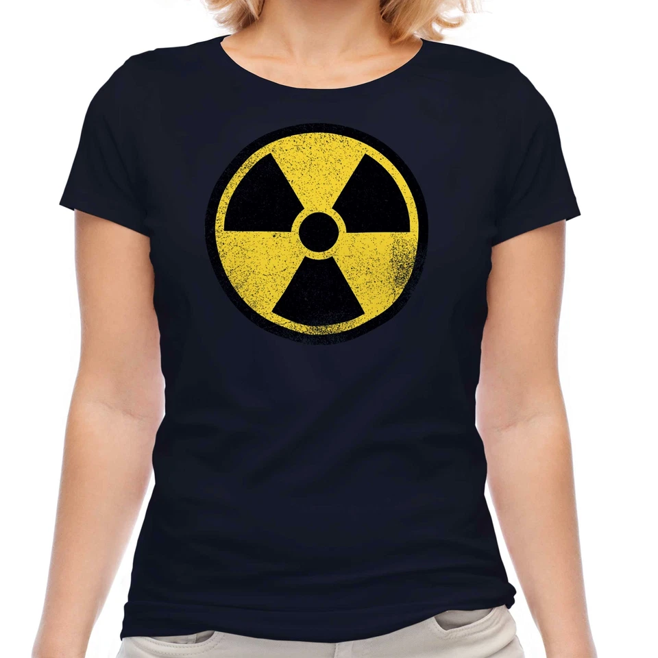 ADVERTENCIA DE RADIACIÓN RADIACTIVA CAMISETA CAMISETA TOP REGALO SEÑALES DE TRÁFICO ADVERTENCIA Foto 1 de 1