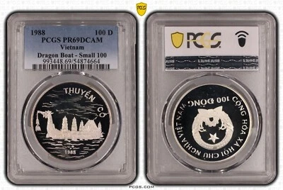 VIETNAM SILVER 100 DONG PROOF COIN 1988 YEAR KM#25.2 DRAGON SHIP PCGS PR69 TOP🥇 - Image 1 of 3