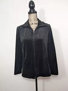 NWT Talbots Velour Jacket Zip Up Womens Size SP Black Velvet Long Sleeve Pockets - Picture 1 of 9