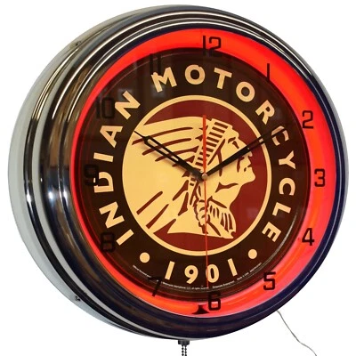 16" Indian Motorcycle Since 1901 Sign Neon Clock Garage Decor (Red) - Image 1 of 4