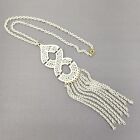 Vtg Necklace White Enamel Cable Chain Tassel Figure Eight 18" Jewelry