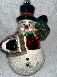 Christopher RadkoCelebrations Flocked Snowman Christmas Ornament Blown Glass EUC - Picture 1 of 6
