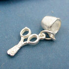 Hairdresser Scissors & Thimble Charm Pendant Genuine 925 Sterling Silver, C301