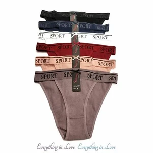 Thin Soft Wide Elastic Band Cotton Rib Brazilian High Cut Cheeky Hipster Panties - Picture 1 of 12