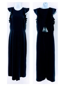J Crew Jumpsuit Blue Sleeveless Wide Leg Cropped Keyhole Back Ruffled Sz 6 Tall - Picture 1 of 13