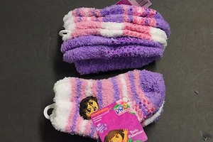 3 Pairs Dora The EXPLORER Fuzzy ANKLE SOCKS tollder 6-12 month Girl's NON SKIDS - Picture 1 of 1