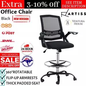 Office Chair High Drafting Artist Stool Swivel Mesh Home Desk Rolling Seat Black - Picture 1 of 12