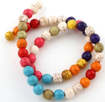 48 Edelstein Türkis Perlen 8mm Bunt Natur Schmucksteine Rund Halbedelstein G420 - Bild 1 von 4