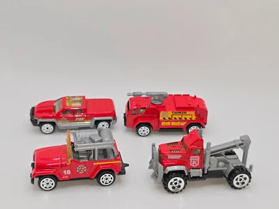 Lot of 4 Fire Department Rescue Response Trucks Diecast Model 1:64 Red Emergency - Image 1 of 4