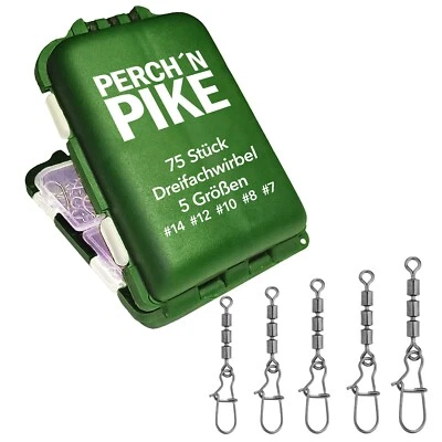 PERCH`N PIKE 75 Dreifachwirbel im Set inkl. Box Duo-Lock Snap, 3-17 kg, Forellen Wirbel Angel