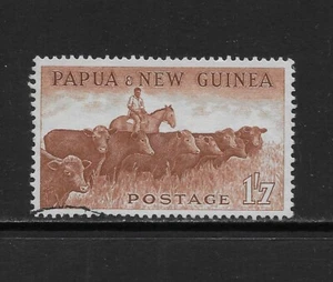 PAPUA NEW GUINEA SCOTT 144 USED VF - 1957 1'7p RED BROWN ISSUE - CATTLE - Picture 1 of 2