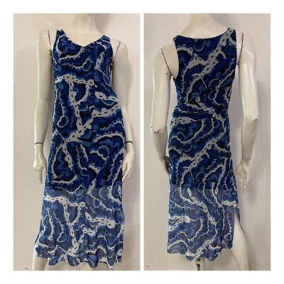 DESIGUAL Vestito abito blu azzurro mesh fantasia bianca Tg XS - Immagine 1 di 4