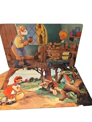 2 impresiones de rima infantil Maxwell Dorne de colección "Pinocho/Caperucita Roja" años 60 Foto 1 de 4