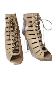 HRH Giselle 21-  BEIGE Lace Up Stiletto Booties Sz 8M - Picture 1 of 7