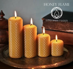 SALE 4 x Thick 100% PURE BEESWAX Pillar Candle Set~ 20cm x 5cm STUNNING! - Picture 1 of 4