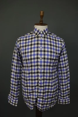 Camisa social Eton multi xadrez ajuste contemporâneo manga longa botão para baixo tamanho 41/16 - Imagem 1 de 4