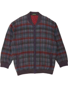 HEMMOND Mens Knit Bomber Jacket UK 42 XL Purple Check DF05 - Picture 1 of 3