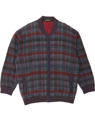 HEMMOND Mens Knit Bomber Jacket UK 42 XL Purple Check DF05 - Image 1 of 3