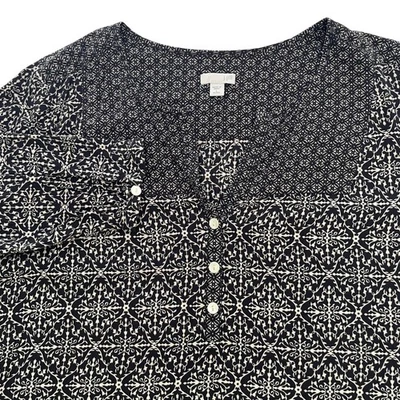 J Jill миниатюрный L черный белый узор 3/4 рукав блузка на пуговицах - Изображение 1 из 4