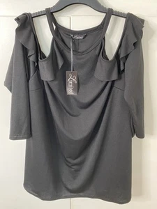 Yours Womens Black Cold Shoulder Long Sleeve Blouse - Size 26-28 NWT - Picture 1 of 5