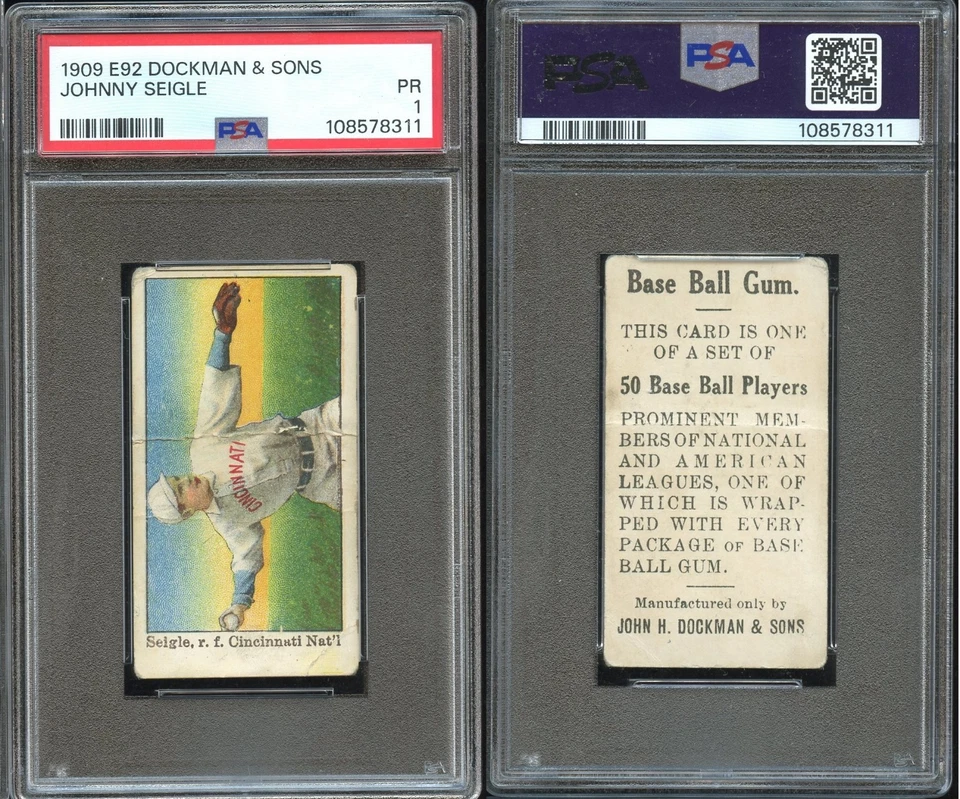 1909 E92 Dockman & Sons Johnny Seigle horizontal! ~~ PSA 1 ~~ Cincinnati - Image 1 of 1
