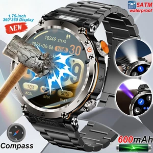 Outdoor Smart Watch 600mAh LED Flashlight SmartWatch Bluetooth Call Heart Rate - Picture 1 of 31