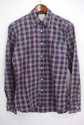 Camisa de vestir Billy Reid para hombre con botones delanteros - gris azul marino rosa a cuadros - ajuste 2 pequeña Foto 1 de 4