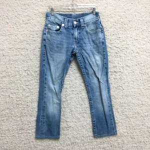 True Religion Jeans 29x28 Mens Blue Denim Slim Natural Straight Medium Wash Logo - Picture 1 of 16