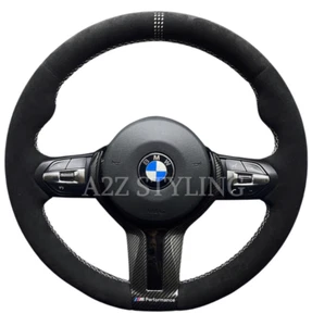 VOLANTE DEPORTIVO BMW F30 F32 F36 F20 F22 F15 M BLANCO LAZER ALCANTARA CARBONO - Picture 1 of 13