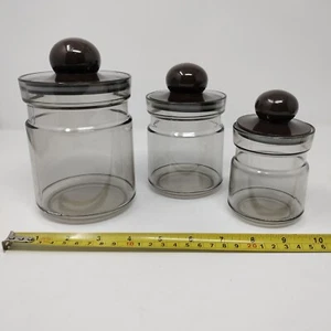 Acryl Küche Kanister Gewürzgläser mit braunem Deckel 3er Set Retro 70er in Box Neu aus altem Lagerbestand - Bild 1 von 12