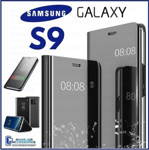 For SAMSUNG GALAXY S9 CLEAR VIEW FLIP CASE SMART BOOK MIRROR LUXURY STAND COVER