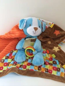 Douglas Baby Blue Puppy Dog Activity Blanket Lovey Taggie orange brown fleece - Picture 1 of 5