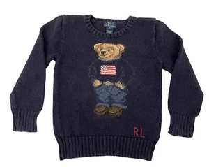 Polo Ralph Lauren Kids Boys Blue Pullover Bear Knit Sweater Size 6 - Picture 1 of 6
