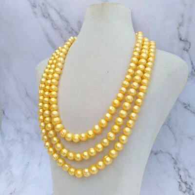 54" Vibrant Natural Baroque 7-9mm Yellow South Sea Pearl Necklace 14k Gold P - Image 1 of 4