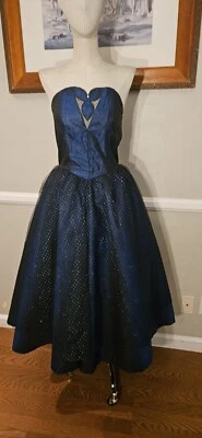 Vestido de graduación vintage de los años 80 Vicky Vaughn azul zafiro Mkd talla 7/8 Foto 1 de 4