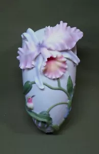 Vintage IBIS & ORCHID WALL POCKET #122 - Lavender Cattleya Orchid & HUMMINGBIRD - Picture 1 of 8