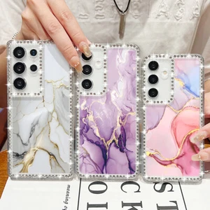 For Samsung S25 Ultra S24 S23 FE S22 A16 A56 A55 Bling Diamond Marble Case Cover - Bild 1 von 18