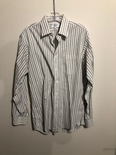 Camicia vintage uomo Burberry’s 16 35 righe bianche grigie con bottoni made in USA