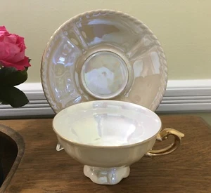 Made in Germany Iridescent & Rope Edge Teacup & Saucer by Rudolf Wächter c1945 - Picture 1 of 20