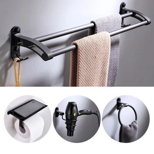 9PCS Wall Mounted Bathroom Hardware Bath Accessory Set Black Aluminum Towel Bar - Picture 1 of 11