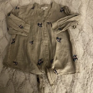 Leinen Charter Club Luxus Top Damen Medium hellbraun Krawatte Knopfleiste Blumen Luxus - Bild 1 von 8