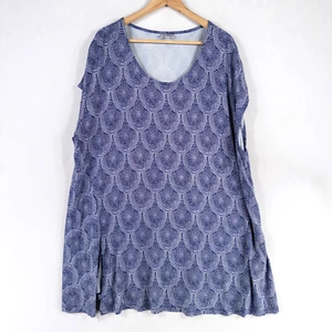 Avenue Tunika Oberteil Damen Plus 30/32 blau Geometrisches Muster Stretch Strick Pullover - Bild 1 von 8