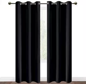 Black Room Darkening Curtains for Living Room 2 Panels 84 in Long - each 42"W - Picture 1 of 3