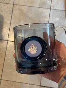 Vintage Wedgwood Blue Jasperware Ship Cameo Tankard Blue Glass Mug 4 1/4 tall - Picture 1 of 13
