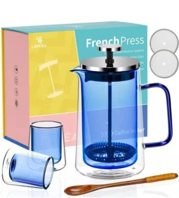 L'ÉPICÉA French Press Coffee Maker 12Oz, Double Layer Heat Cup Gift Box(Blue) - Image 1 of 4