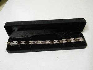 Vintage SETA Sterling Silver Onyx & Diamond Bracelet H Link Tennis Bracelet - Picture 1 of 11