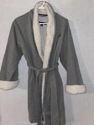 ALBORNOZ TOMMY HILFIGER Mujer Gris Blanco Talla S M Forrado Sherpa Acogedor Tejido Suave Foto 1 de 4
