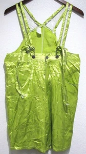 vtg XERS NEON SATIN OVERALL Shorts 90s Gen-X rave Rayon Vinyl Backpack shortalls - Picture 1 of 26