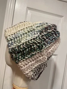 Handmade Crochet Chunky Ribbed Upcycled Multi Fiber Scrappy Yarn Beanie Hat J5 - Picture 1 of 6